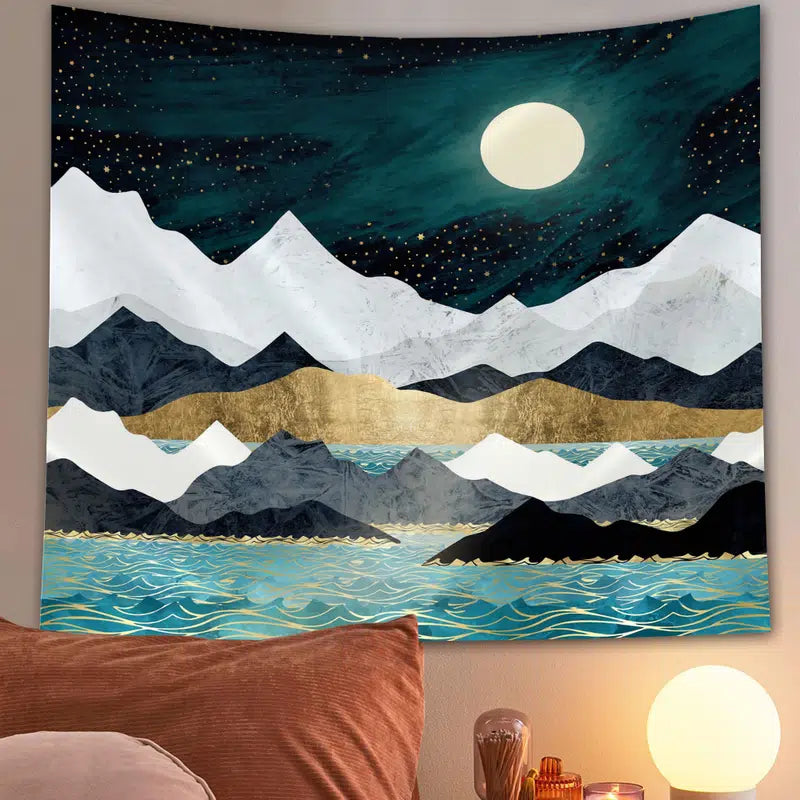 Marble Mountain, Moon, Abstract Hanging Wall Tapestry Decoration