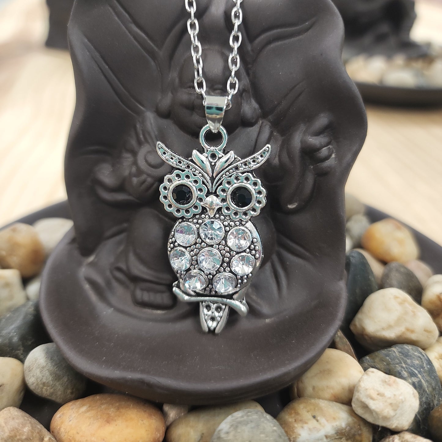 Owl w/ Rhinestone Pendant Necklace