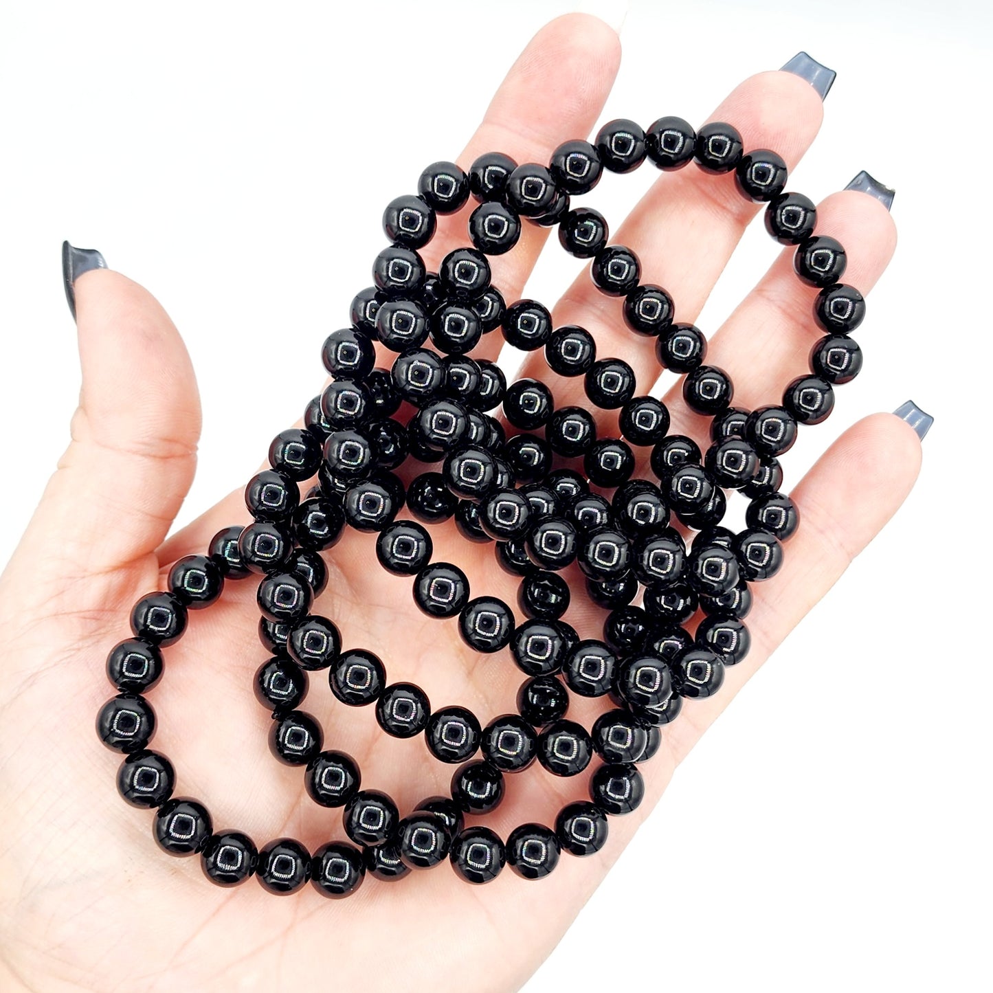 Black Obsidian Bracelet | Natural Crystal Stone Bead Stretch Bracelet
