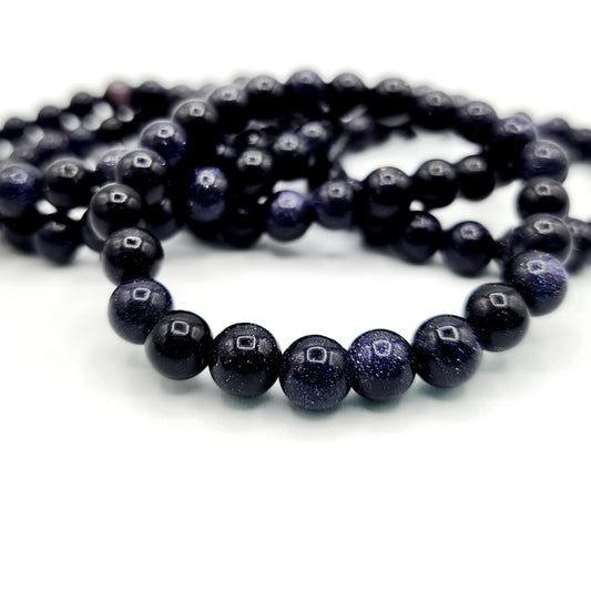 Blue Sandstone "Goldstone" Elastic Bead Bracelet