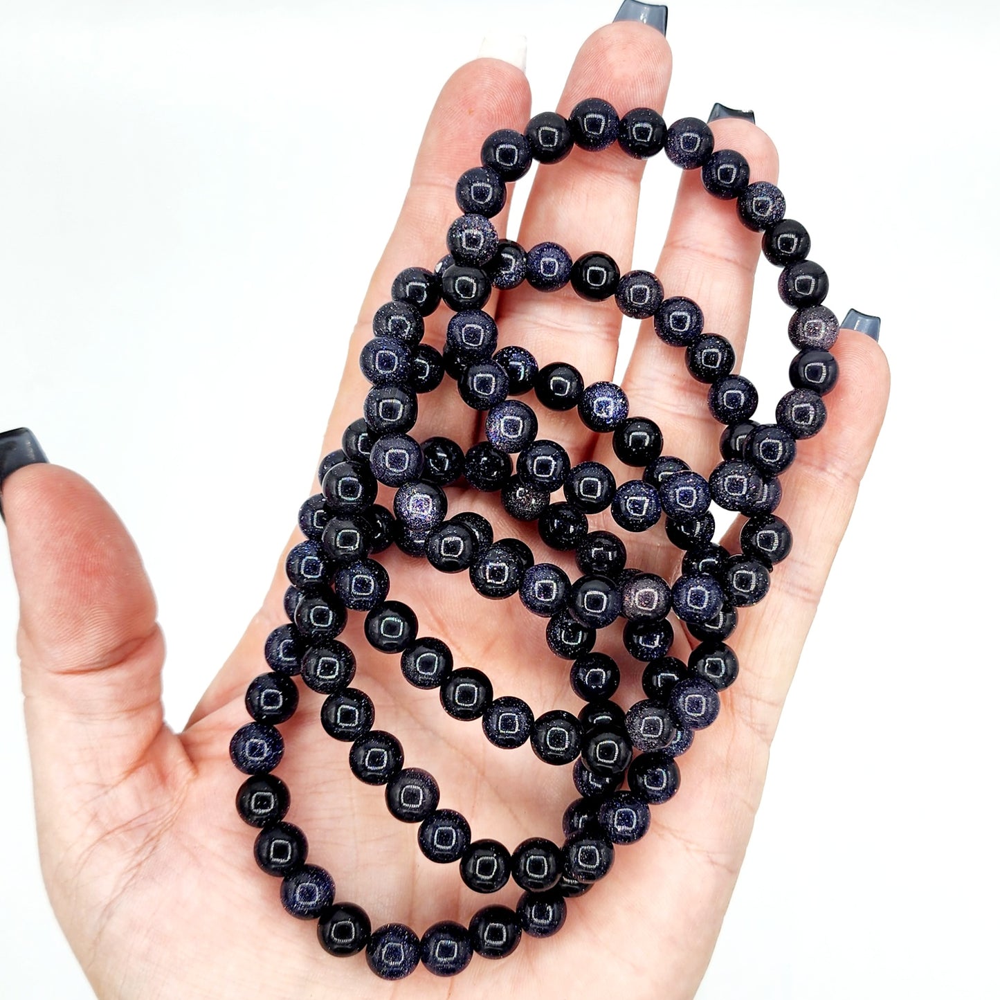 Blue Sandstone "Goldstone" Elastic Bead Bracelet