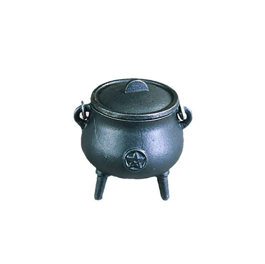 Pentagram Mini Cast Iron Cauldron 3.5 inch with Lid