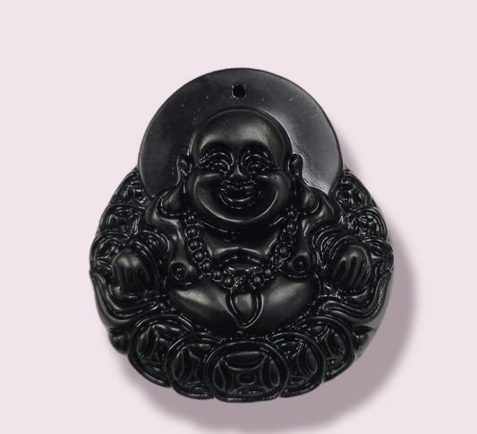 Obsidian Buddha Pendant Carving