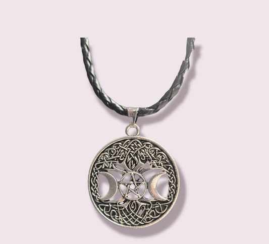 Triple Moon Goddess Tree Of Life Pentacle Pendant Necklace