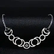 Triple Moon Goddess Sun Pentagram Necklace