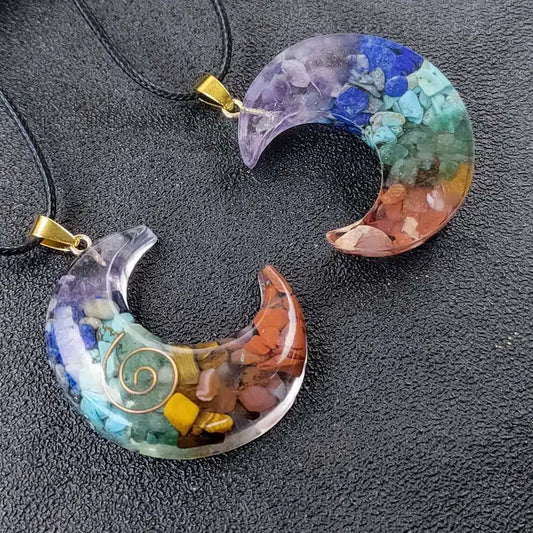 7 Chakra Stone Crescent Moon Necklace