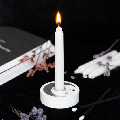 White Mystical Moon Spell Candle Holder