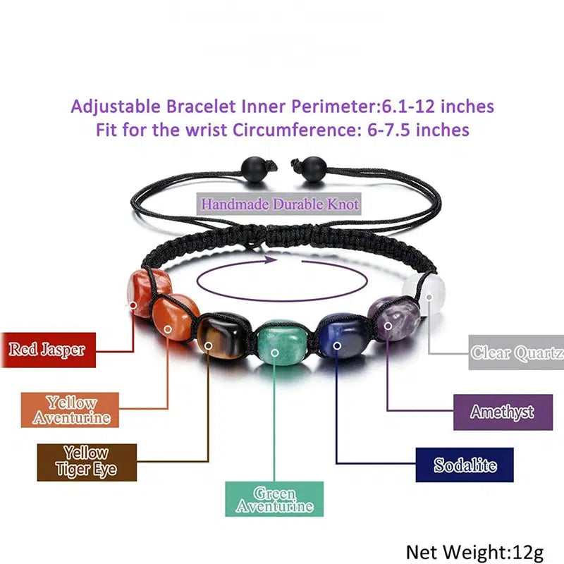 Chakra 7 Stone Paracord Adjustable Bracelet