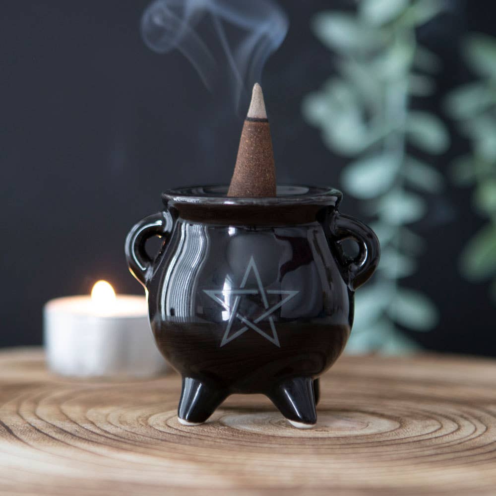 Gothic Pentagram Cauldron Ceramic Incense Holder