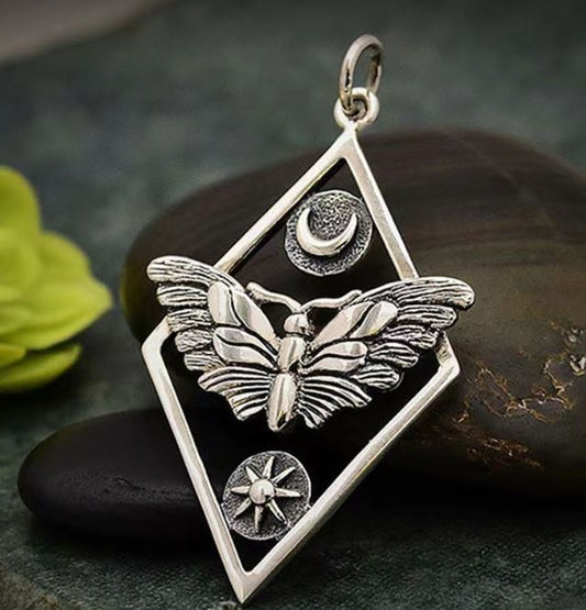 Diamond Moth Pendant Necklace