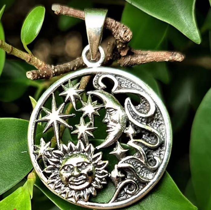 Moon, Sun & Stars Silvertone Necklace