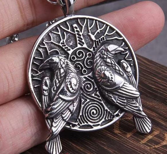 Nordic Viking Double Raven 925 Pendant Necklace
