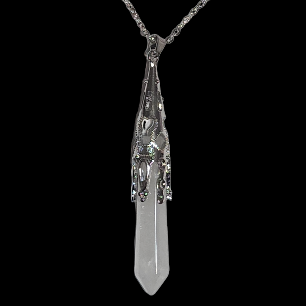 Silver Wand Crystal Point Necklace