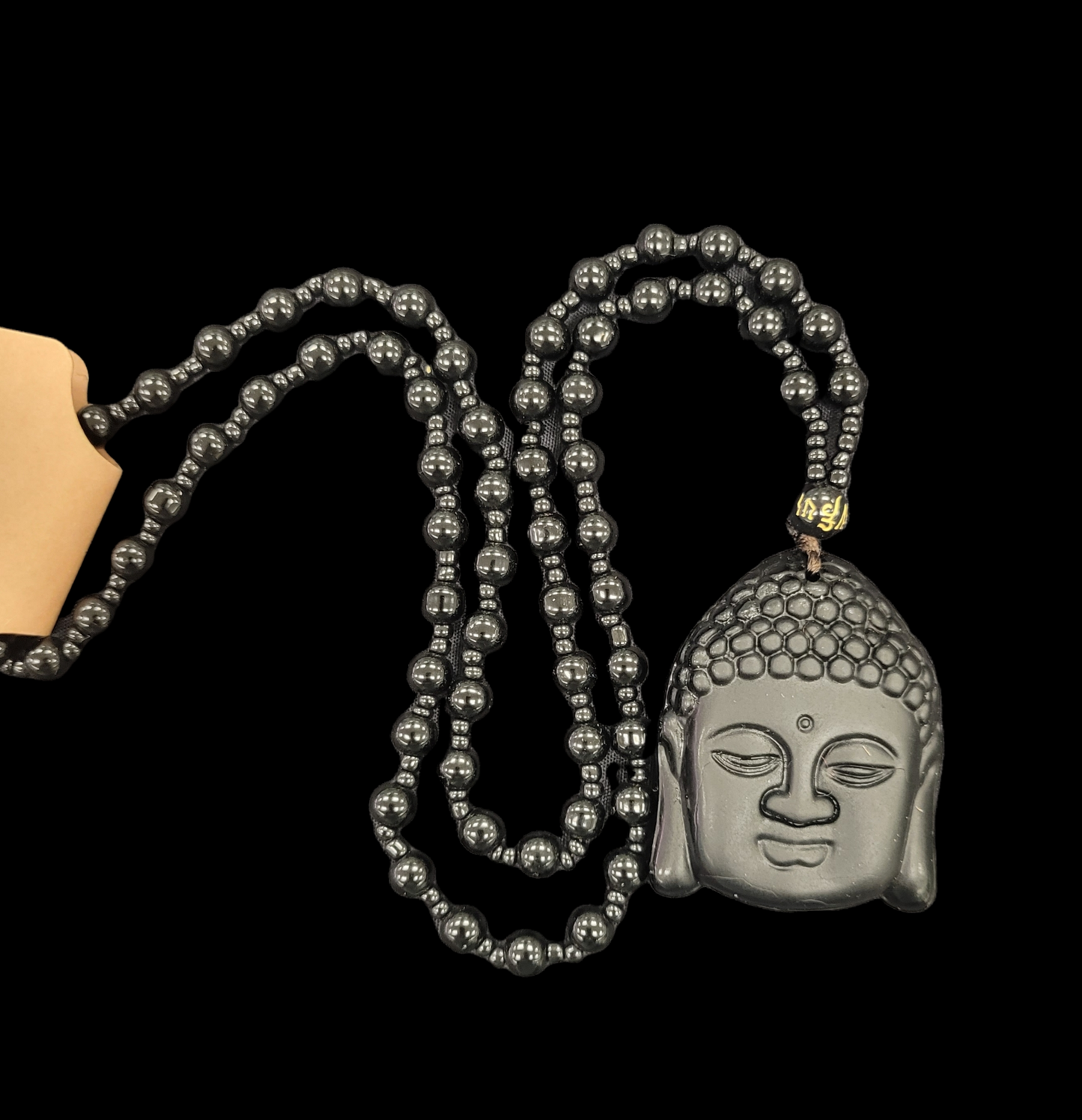 Obsidian Buddha Head Pendant Necklace