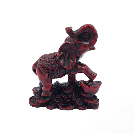 Feng Shui Faux Cinnabar Lucky Elephant Figurine