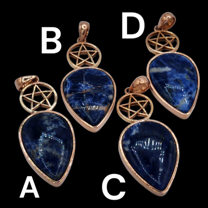 Pentacle Sodalite Teardrop Copper Pendant