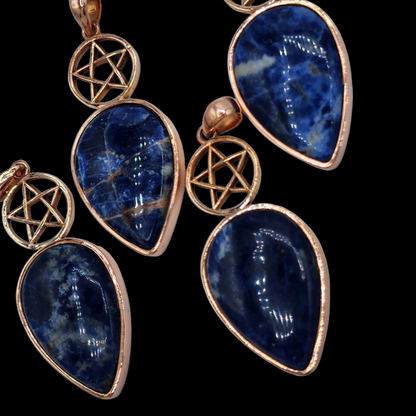 Pentacle Sodalite Teardrop Copper Pendant