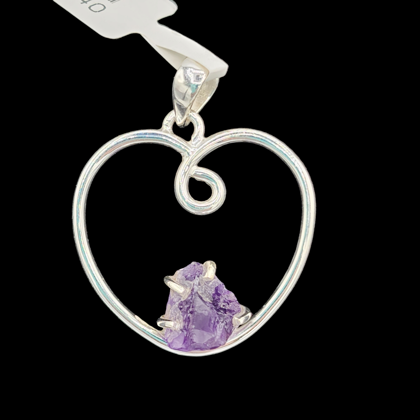 Sterling Silver Heart w/ Raw Amethyst Pendant