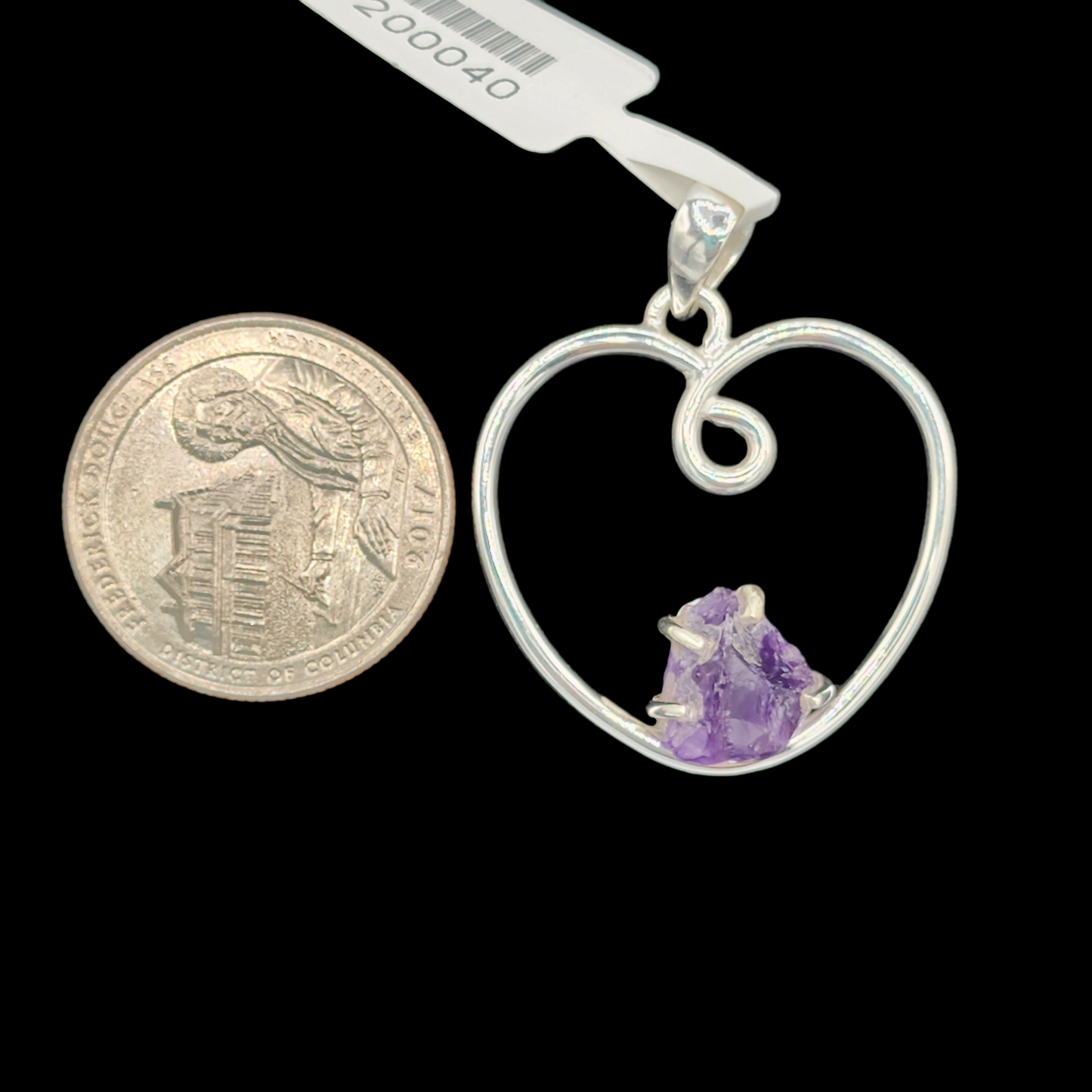 Sterling Silver Heart w/ Raw Amethyst Pendant