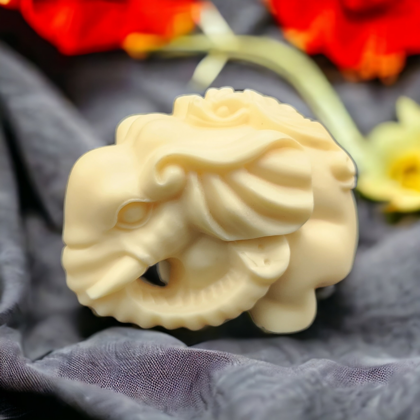 Handcrafted Tagua Ivory Nut Elephant w/ Bat Carving