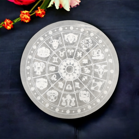 Selenite Zodiac Altar Coaster Charging Plate