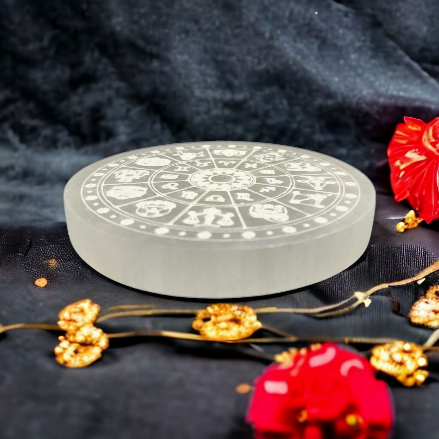 Selenite Zodiac Altar Coaster Charging Plate