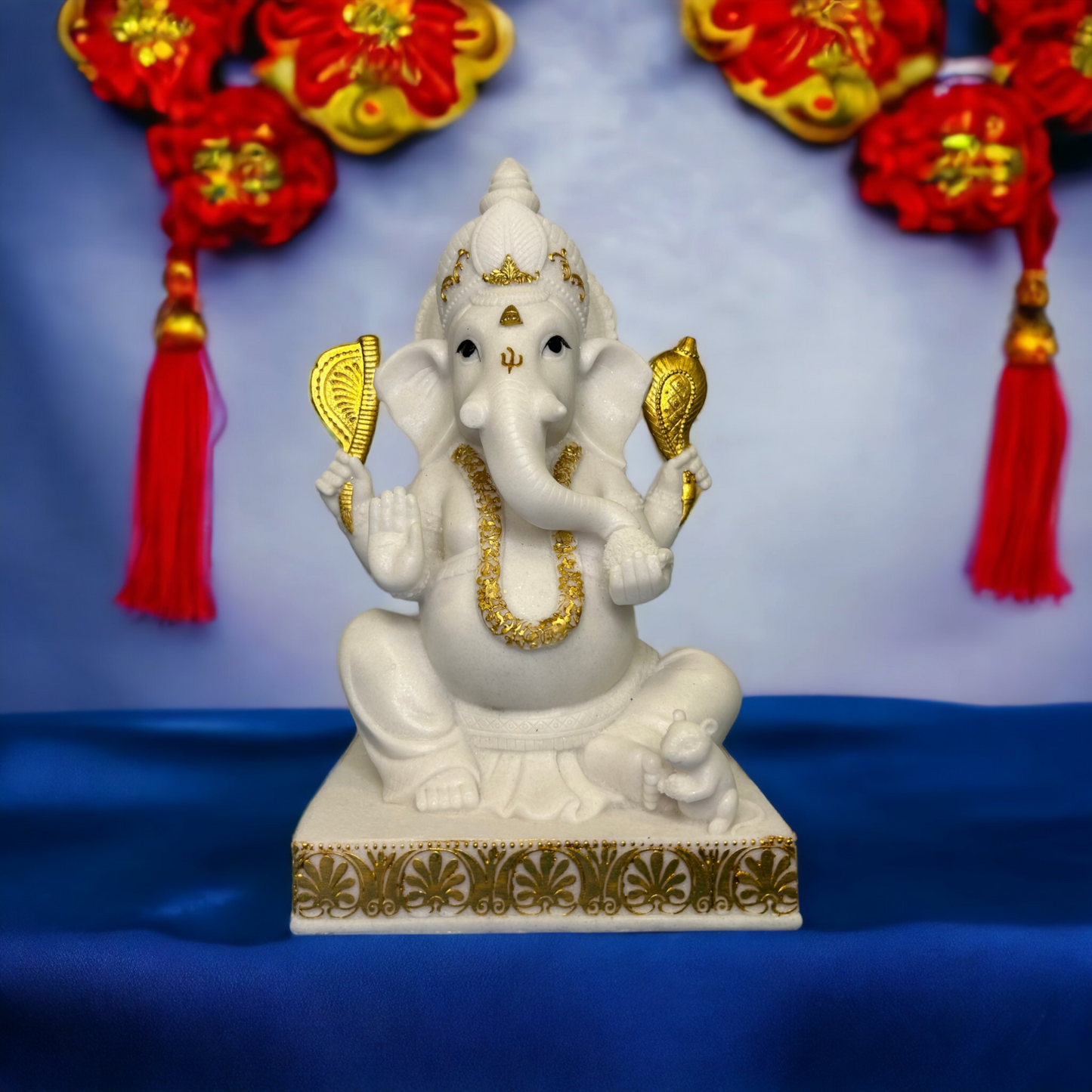 Ganesha Wht/Gd Figurine Statue