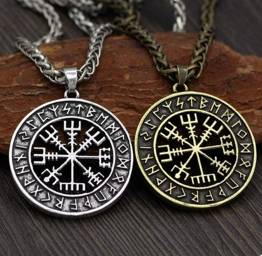 Nordic Vegvisir Stainless Steel Compass Amulet Necklace
