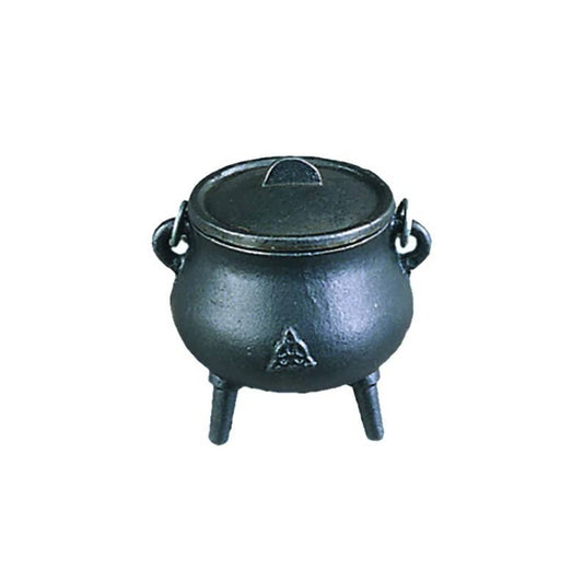 Triquetra Mini Cast Iron Cauldron 3.5 inch with Lid