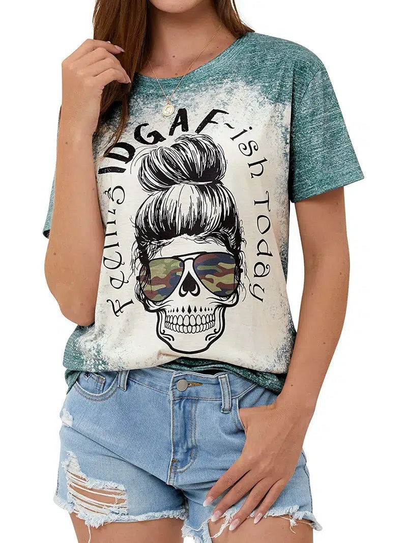Feeling IDGAF~ish Today Woman's Skull Short Sleeve T-shirt