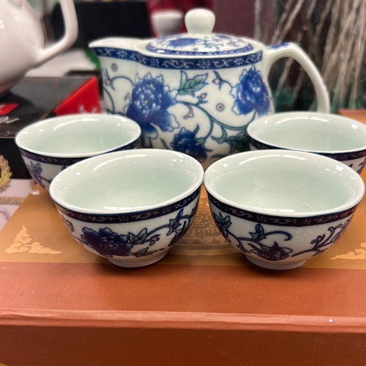 Blue Floral Ceramic Tea Pot Set