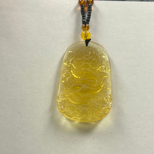 Yellow Jade Dragon Pendant Beaded Necklace