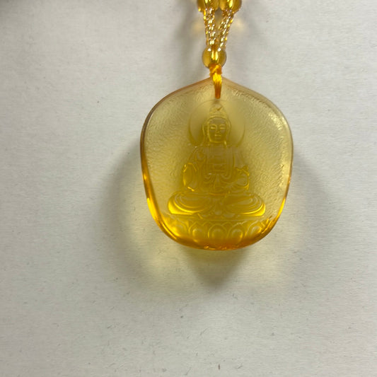 Yellow Jade Buddha Pendant Beaded Necklace